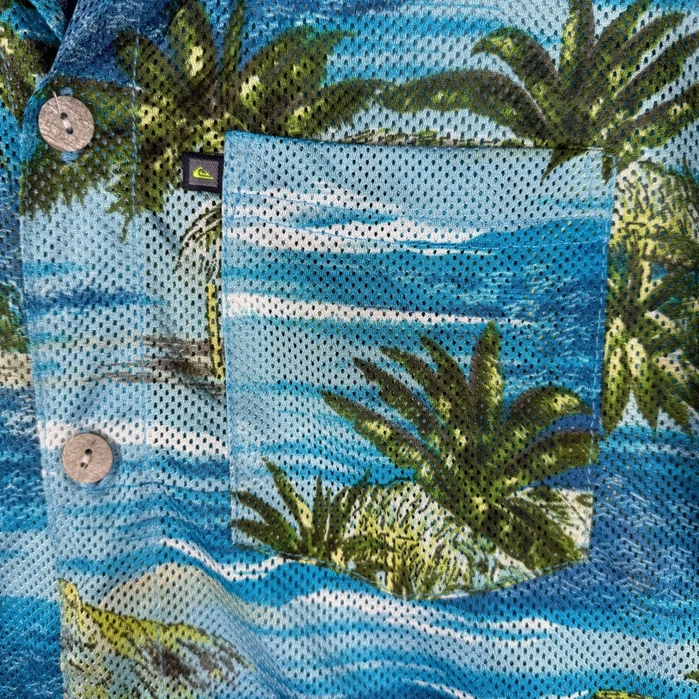 Quicksilver Hawaiian Mesh Shirt Mens Medium Palm Trees‎ Short Sleeve Button Up - Picture 5 of 7